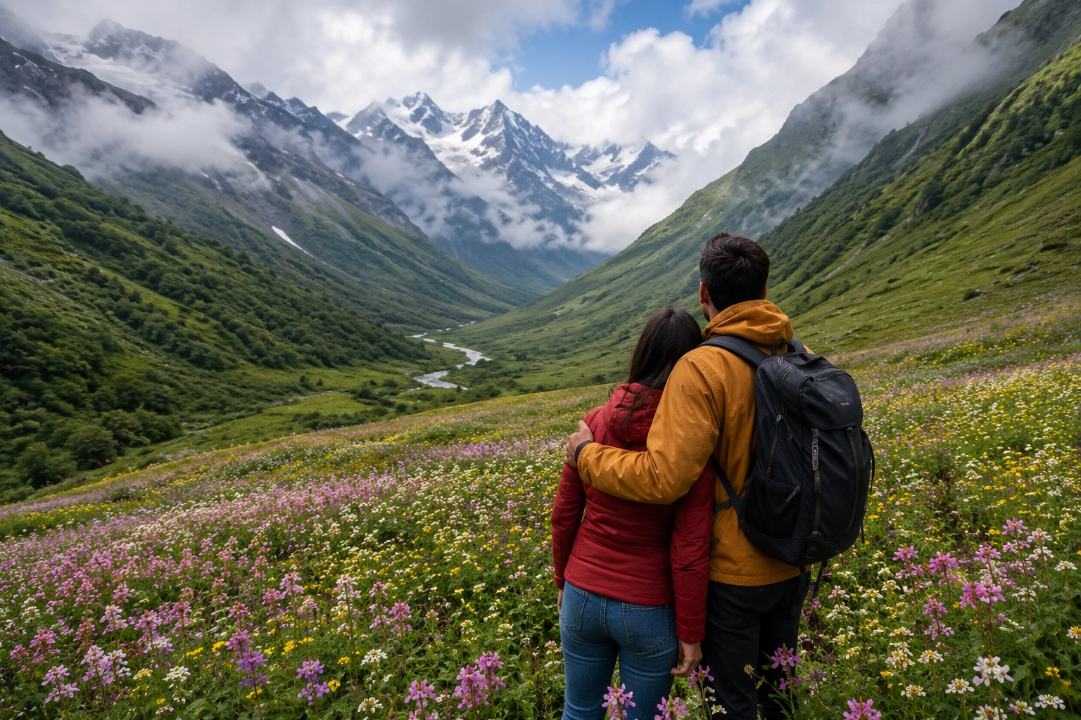 Couple enjoying Valley of Flowers package from Mumbai