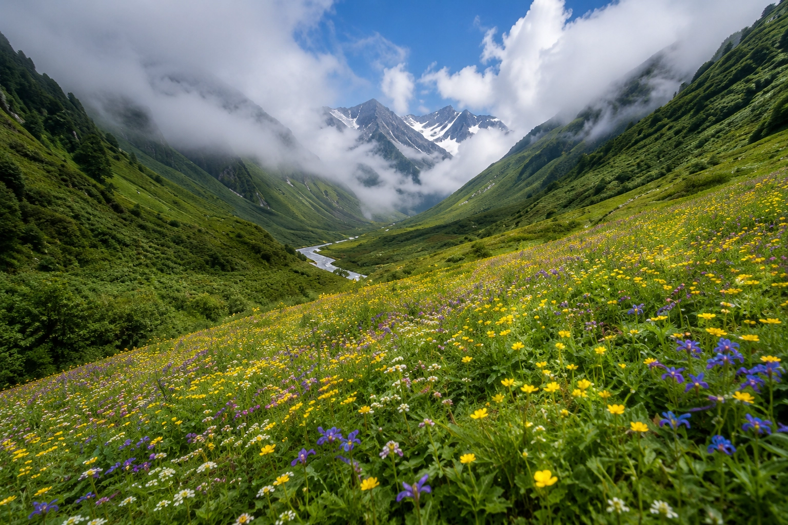 Colourful alpine meadow in Valley of Flowers Uttarakhand package from Mumbai