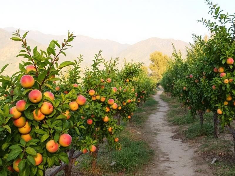Fruit orchards with peach and apple trees in Mukteshwar village