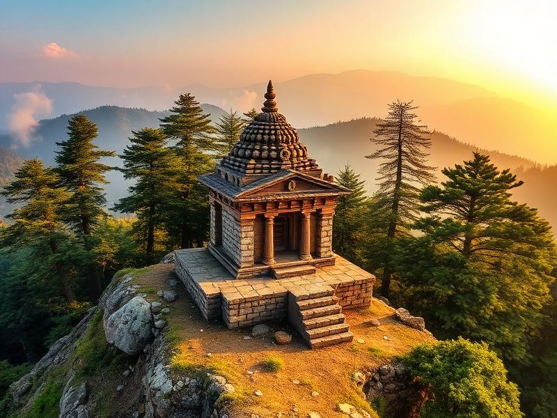 Ancient Mukteshwar Mahadev Temple perched on hilltop surrounded by pine forests