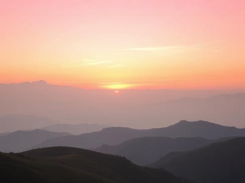 Panoramic Himalayan view from Sitla village near Mukteshwar at sunrise