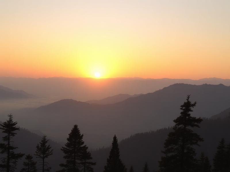Stunning sunrise over Himalayan mountains from viewpoint near Mukteshwar