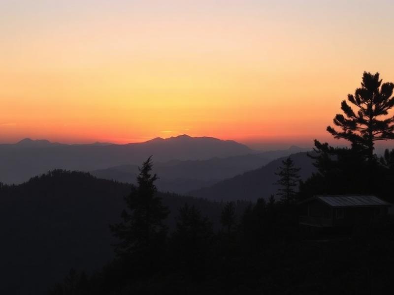Beautiful golden sunset over Himalayan hills near Mukteshwar