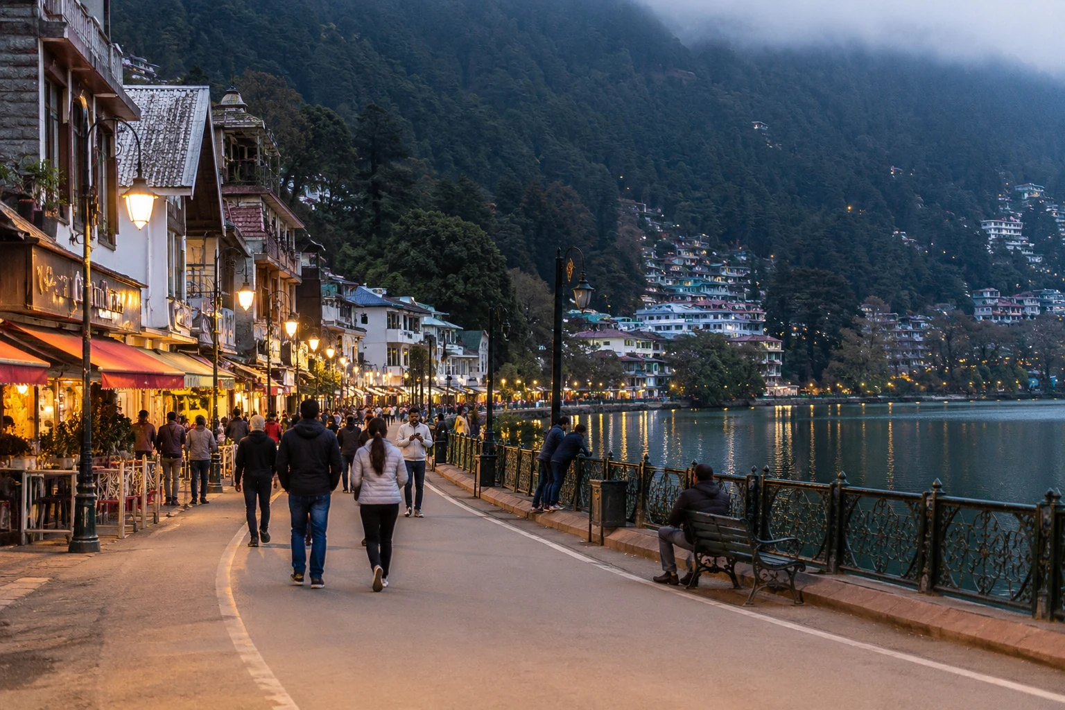 Misty lake view in Nainital during monsoon