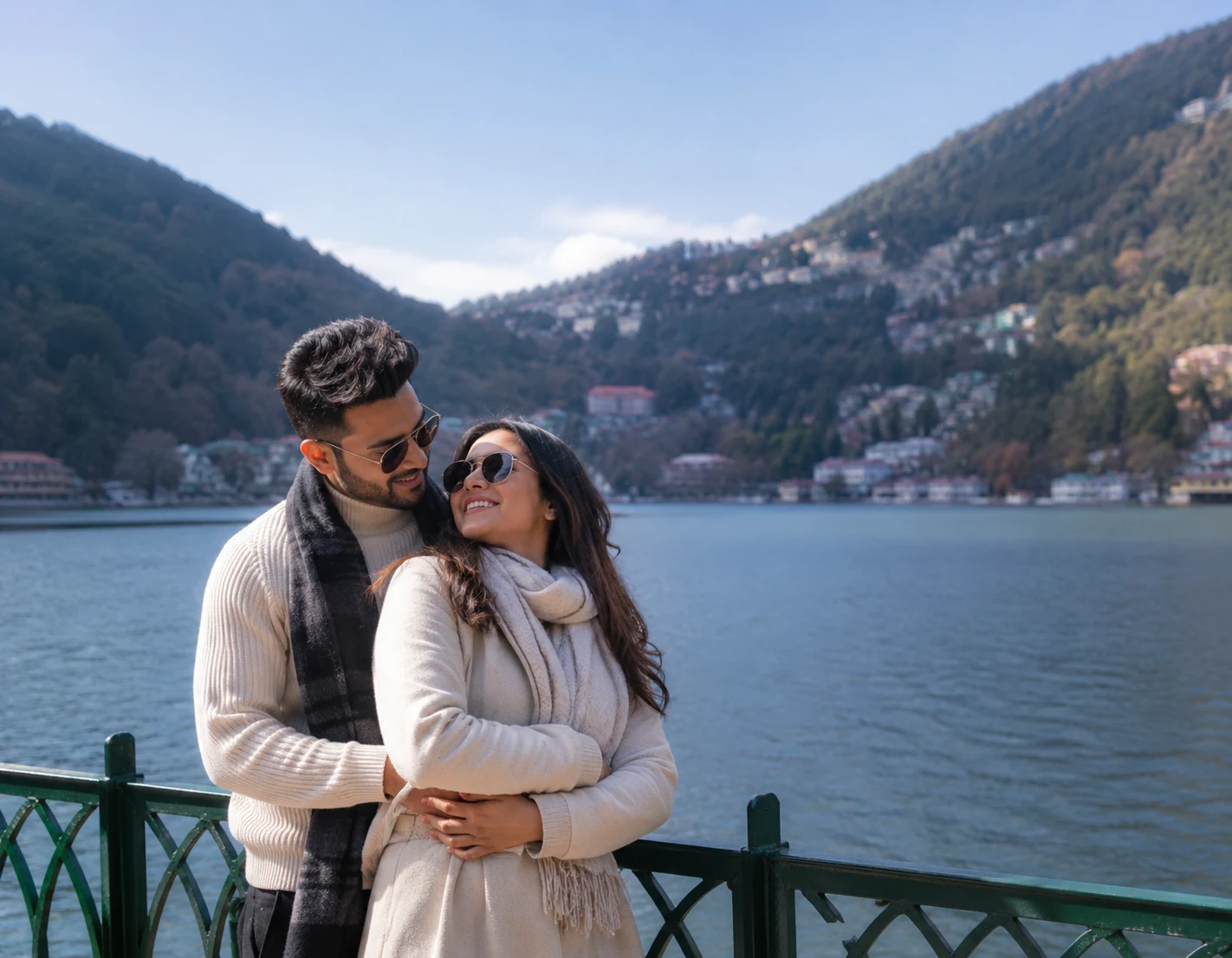 Romantic couple enjoying Nainital honeymoon package near lake