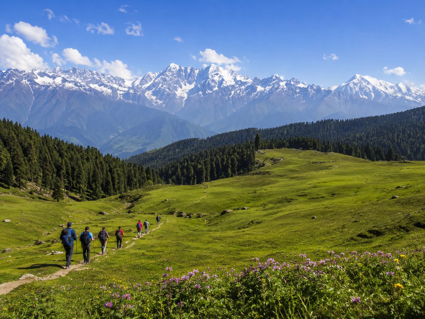 Dayara Bugyal meadow with Himalayan mountain views representing Garhwal Uttarakhand