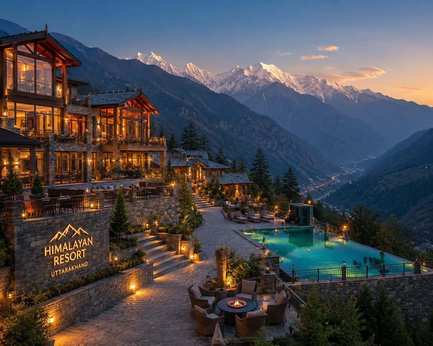 Luxury Himalayan resort in Uttarakhand with valley view