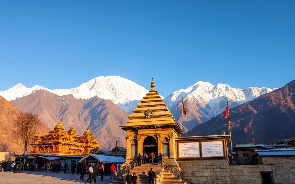 Kedarnath temple with snow peaks in October