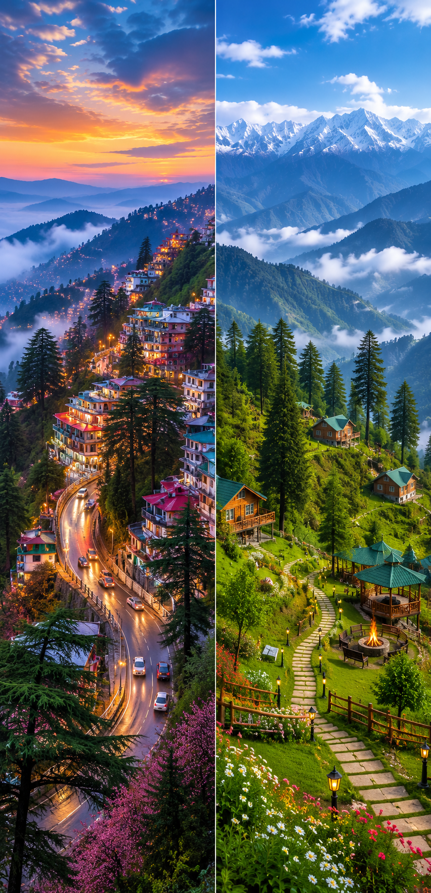 Mussoorie hill view in Uttarakhand for Mussoorie vs Dhanaulti comparison