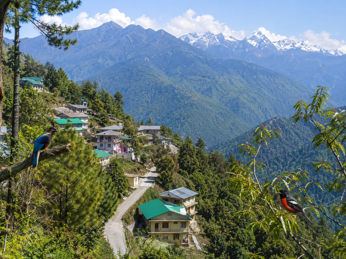 Pangot village and Himalayan views representing peaceful Kumaon holidays