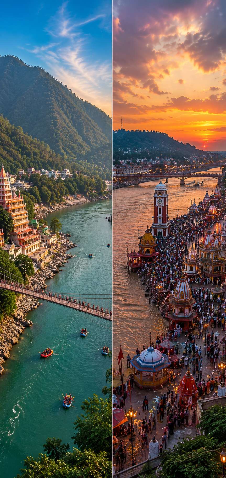 Rishikesh river view and Himalayan foothills for Rishikesh vs Haridwar travel guide