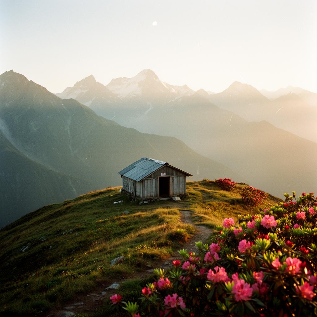 Chopta Tungnath ridge with shepherd hut at golden hour