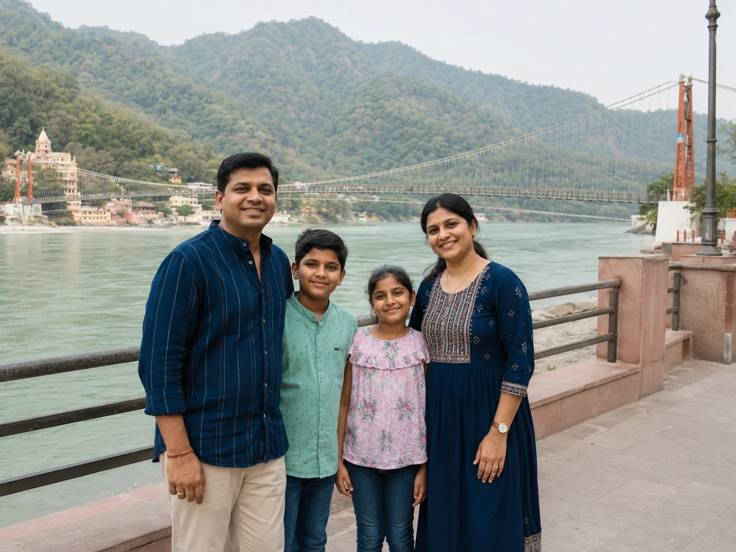 Family enjoying Rishikesh tour near Ganga